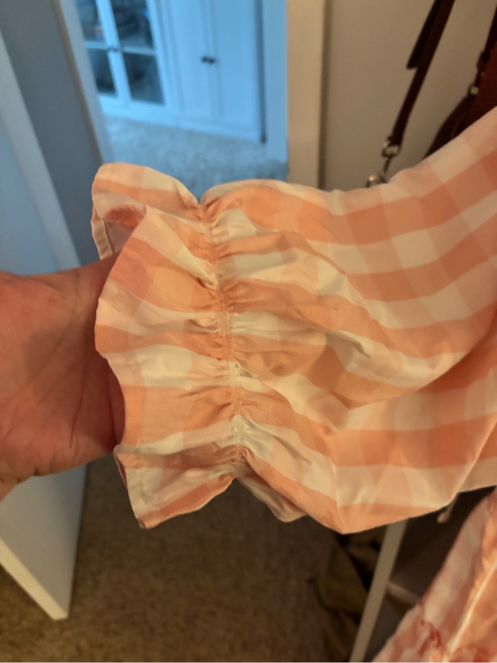 Gingham Puff-Sleeve Tiered Dress - Pink & White - Picture 3 of 3